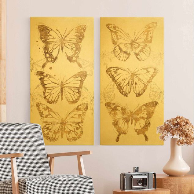 Wandbilder Modern Schmetterlingskompositionen Gold