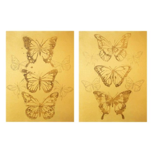 Wandbilder Tiere Schmetterlingskompositionen Gold