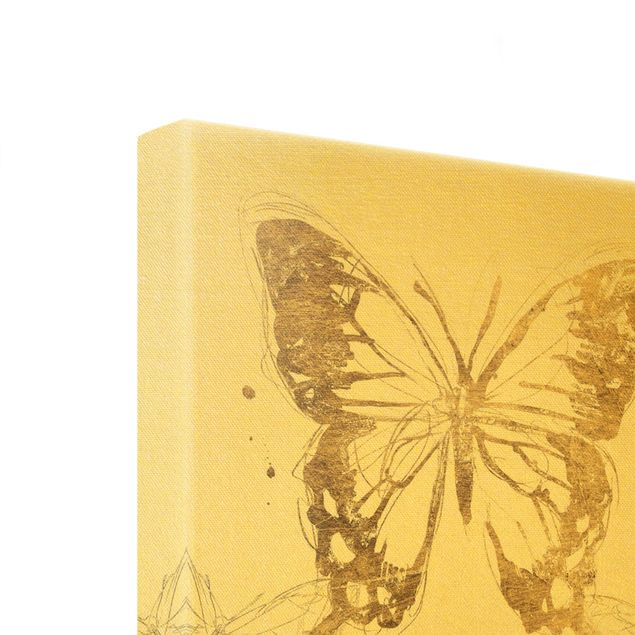 schöne Leinwandbilder Schmetterlingskompositionen Gold
