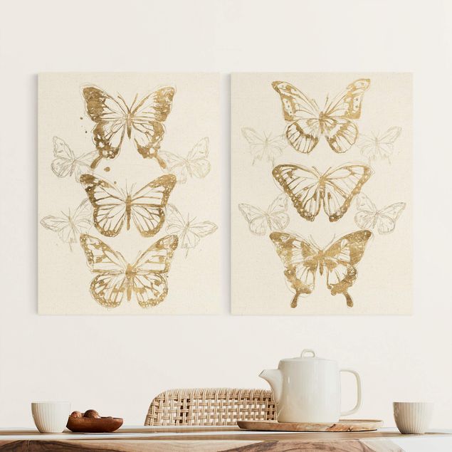 Leinwand Schmetterling Schmetterlingskompositionen Gold