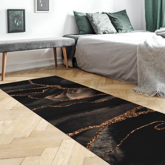 Teppich abstrakt Schwarz mit Glitzer Gold