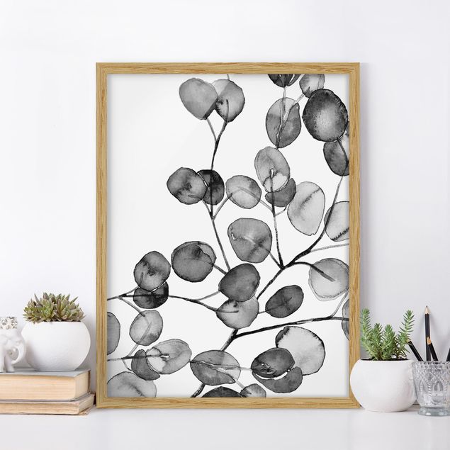 Wanddeko Küche Schwarz Weiß Aquarell Eukalyptuszweig