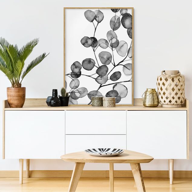 schwarz-weiß Bilder mit Rahmen Schwarz Weiß Aquarell Eukalyptuszweig