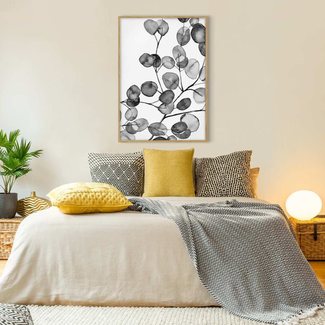 gerahmte Blumenbilder Schwarz Weiß Aquarell Eukalyptuszweig