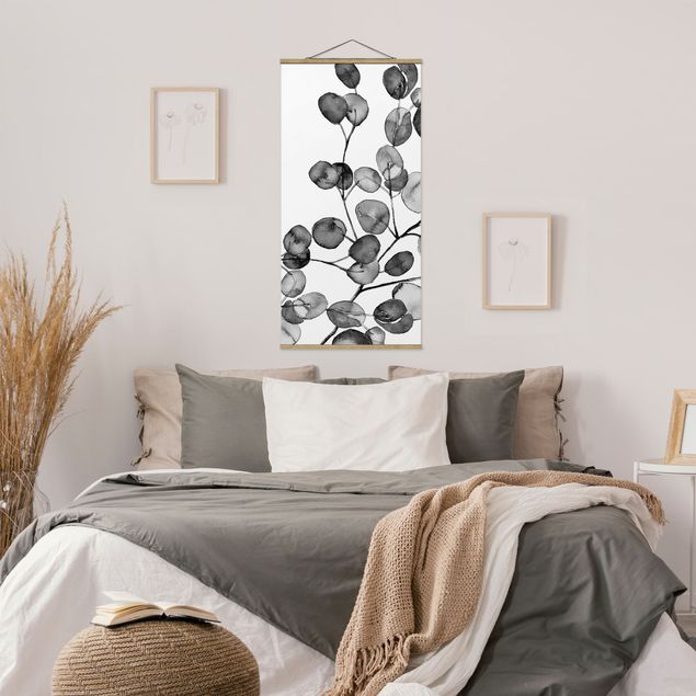 Wandbilder Floral Schwarz Weiß Aquarell Eukalyptuszweig