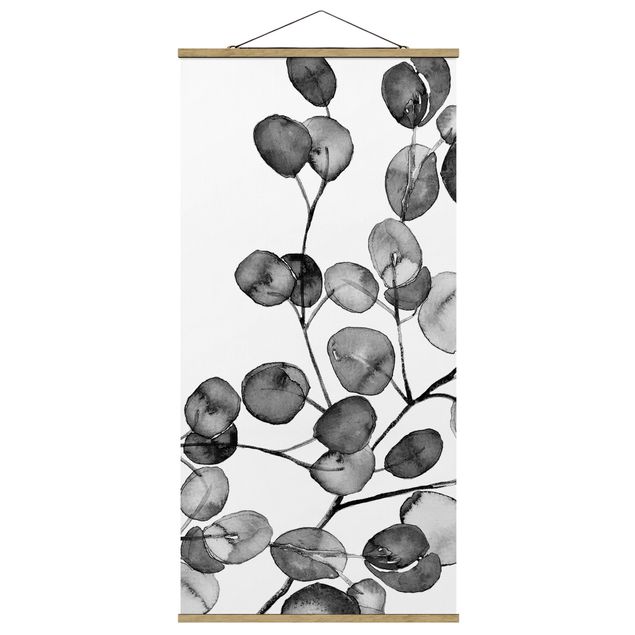 Wandbilder Modern Schwarz Weiß Aquarell Eukalyptuszweig