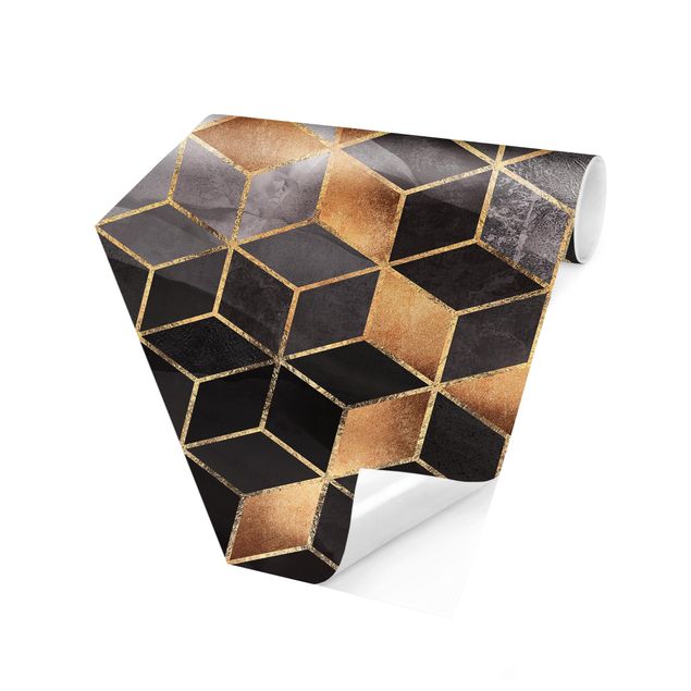 Hexagon Tapete Schwarz Weiß goldene Geometrie