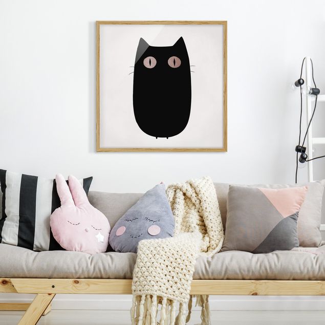 schwarz-weiß Bilder mit Rahmen Schwarze Katze Illustration