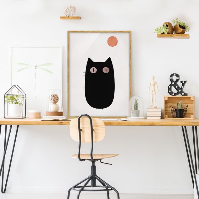 gerahmte Bilder schwarz-weiß Schwarze Katze Illustration