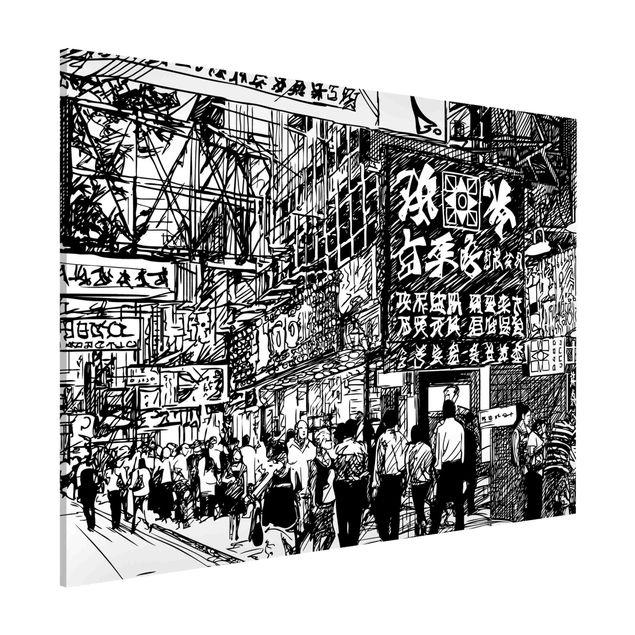 Magnettafeln Sprüche Black And White Drawing Asian Street II