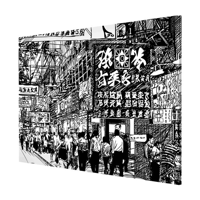 Wandbilder Modern Black And White Drawing Asian Street II