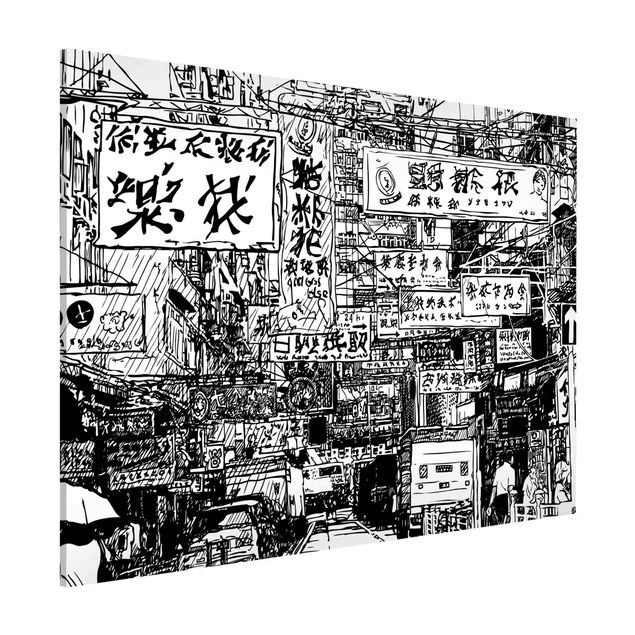 Magnettafeln Sprüche Black And White Drawing Asian Street