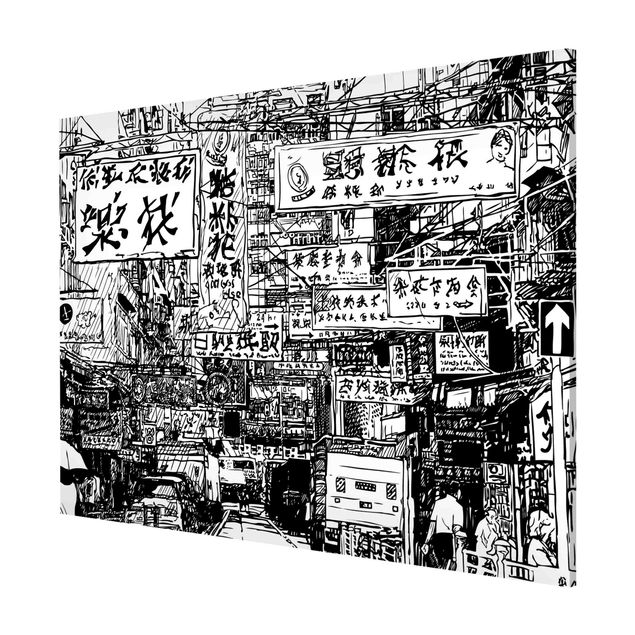 Wandbilder Modern Black And White Drawing Asian Street