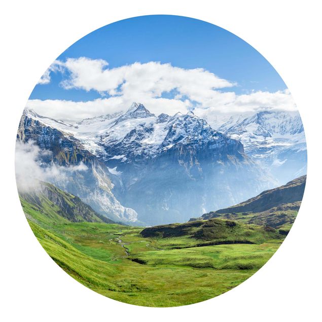 Wandtapete gruen Schweizer Alpenpanorama