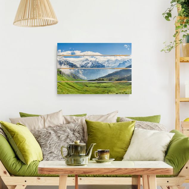 Holzbilder Landschaften Schweizer Alpenpanorama