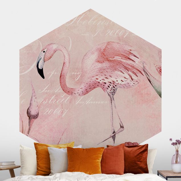 Tapete Flamingo Shabby Chic Collage - Flamingo