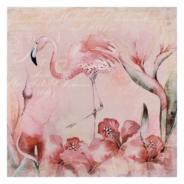 Tapete Blumen Shabby Chic Collage - Flamingo