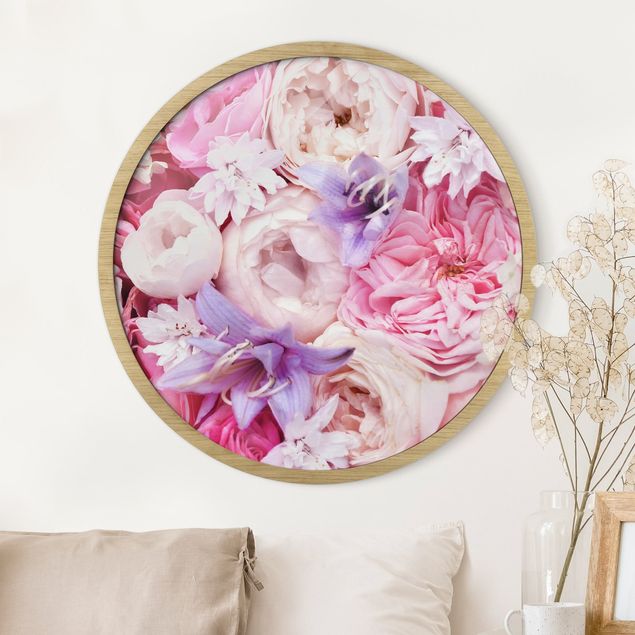 Blumenbilder mit Rahmen Shabby Rosen mit Glockenblumen