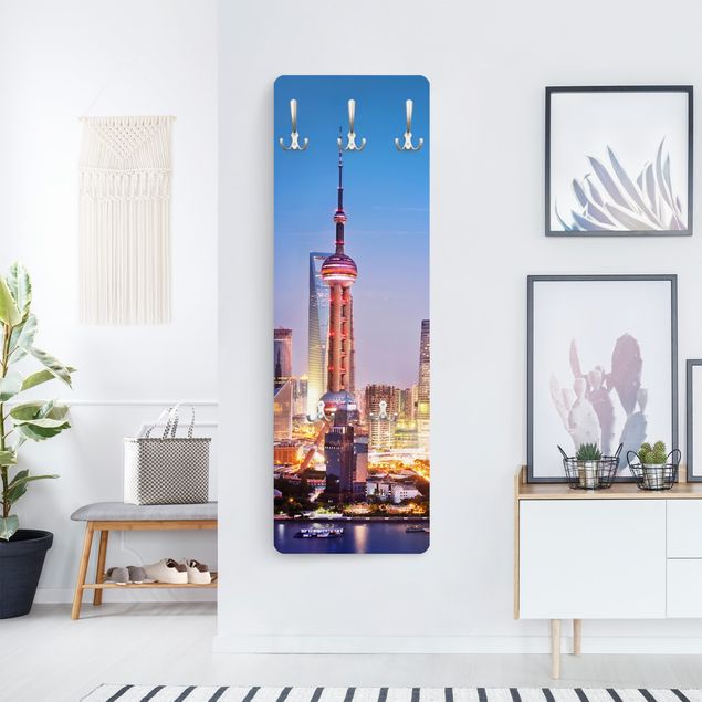 Wandgarderobe mit Motiv Shanghai Skyline