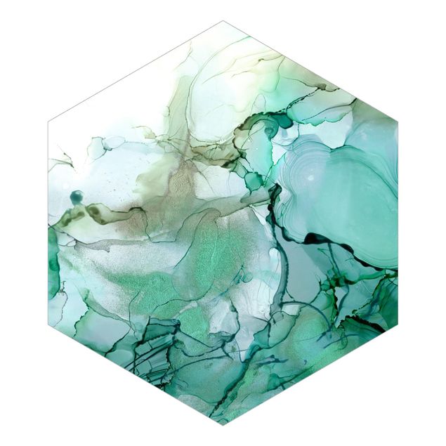 Hexagon Mustertapete selbstklebend - Smaragdfarbener Sturm