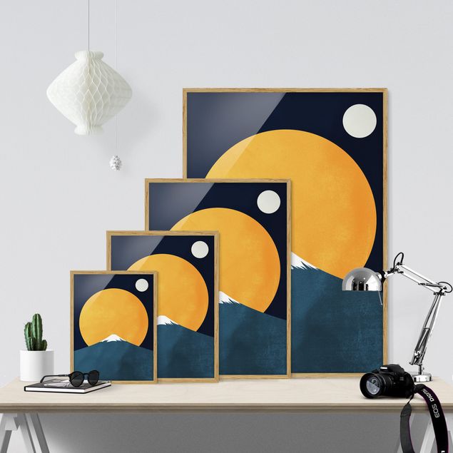 Wandbilder Kunstdrucke Sonne, Mond und Berge