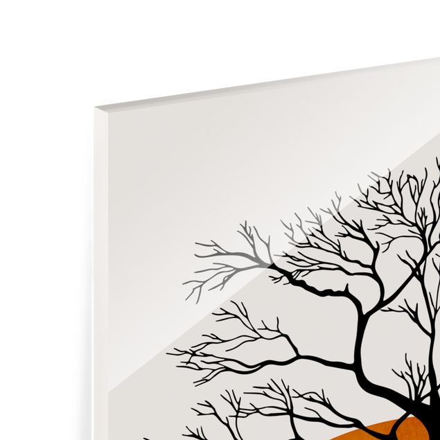 Wandbilder Orange Sonne mit Baum