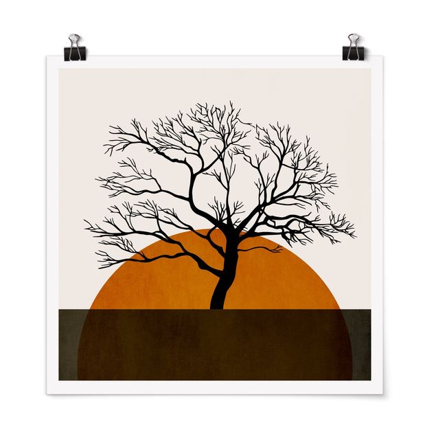 Poster abstrakte Kunst Sonne mit Baum