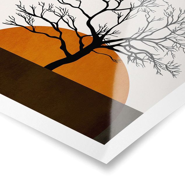 Wandbilder Orange Sonne mit Baum