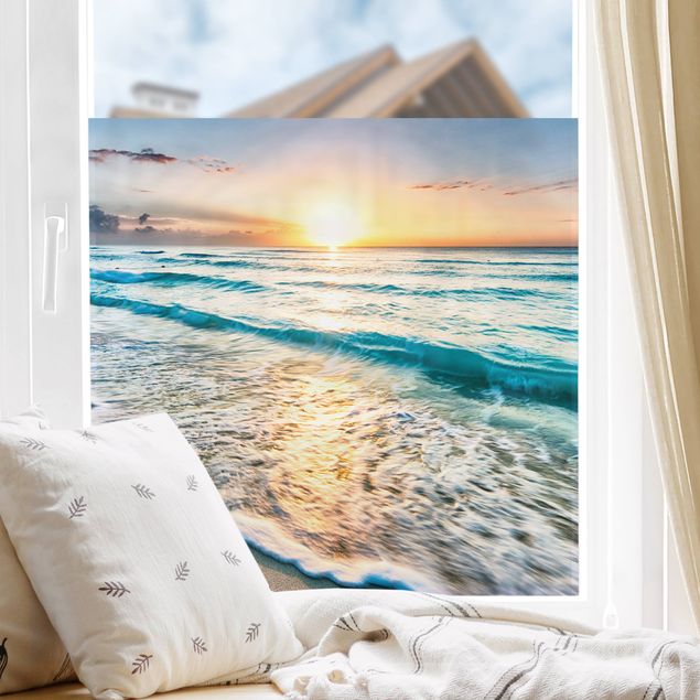 Fensterfolie - Sichtschutz - Sonnenuntergang am Strand - Fensterbilder