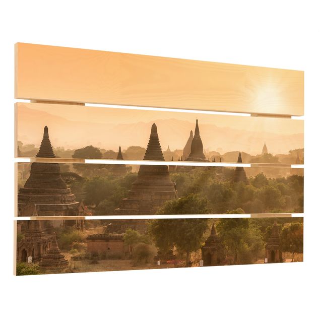 Holzbild - Sonnenuntergang über Bagan - Querformat