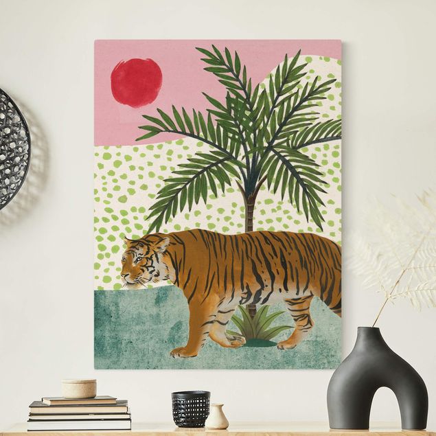 Wandbilder Tiger Spazierender Tiger im Morgenrot
