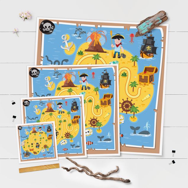 Poster - Spielteppich Piraten - Auf der Suche nach dem Schatz - Quadrat 1:1