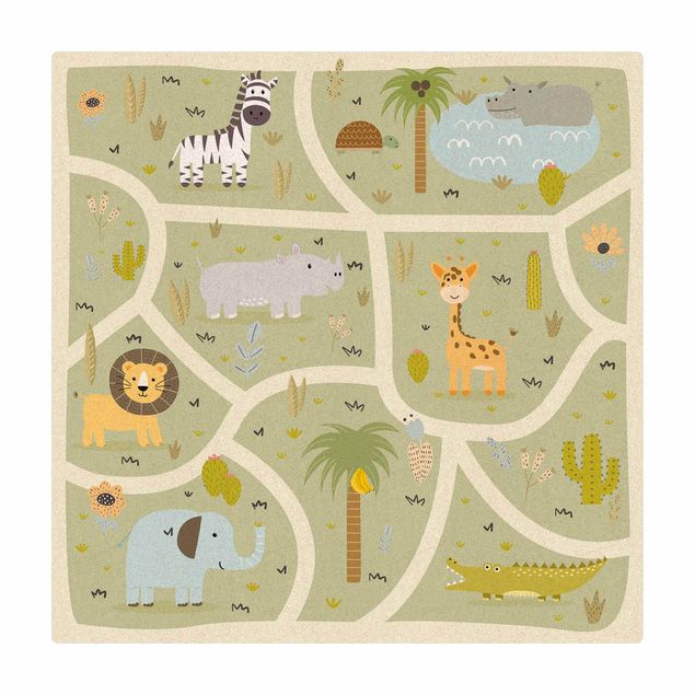 Kork-Teppich - Spielteppich Safari - Die große Vielfalt der Tiere - Quadrat 1:1