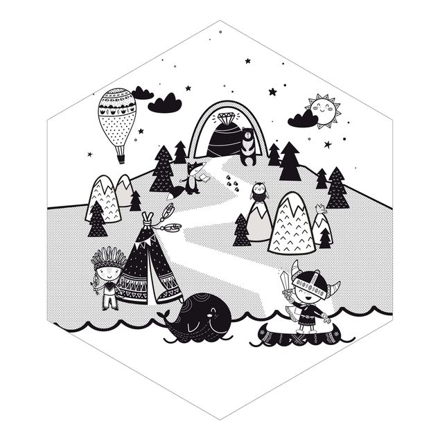 Hexagon Mustertapete selbstklebend - Spielteppich Wikinger - Die Eroberung des Diamanten