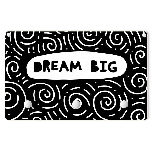 Wandgarderobe schwarz Spruch Dream Big mit Wirbel Schwarz Weiß