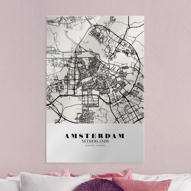 Glasbilder Städte Stadtplan Amsterdam - Klassik