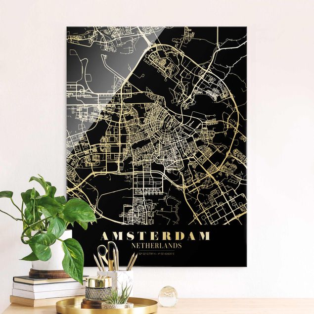 Küchen Deko Stadtplan Amsterdam - Klassik Schwarz