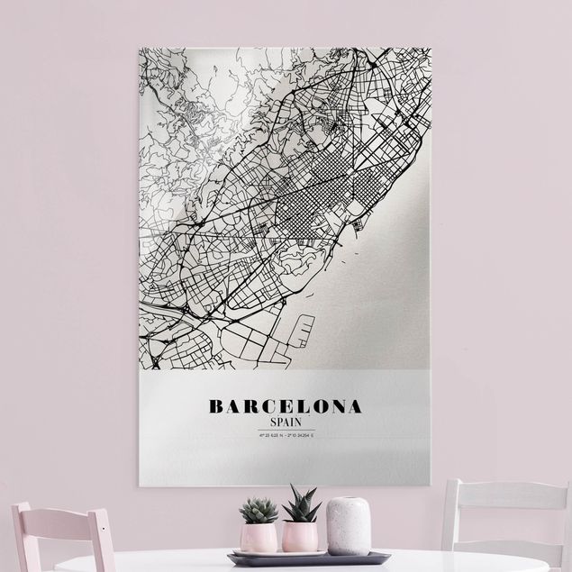 Glasbild Stadt Stadtplan Barcelona - Klassik