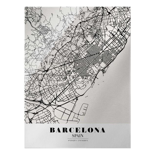 Wandbilder Schwarz-Weiß Stadtplan Barcelona - Klassik