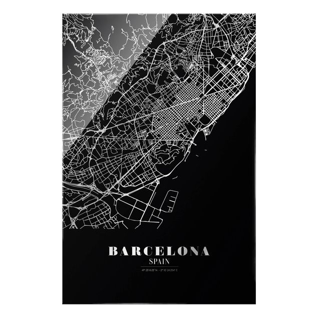Wandbilder Schwarz-Weiß Stadtplan Barcelona - Klassik Schwarz