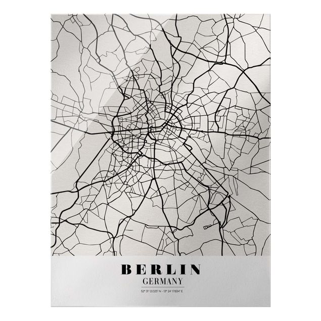 Weltkarte Glasbild Stadtplan Berlin - Klassik
