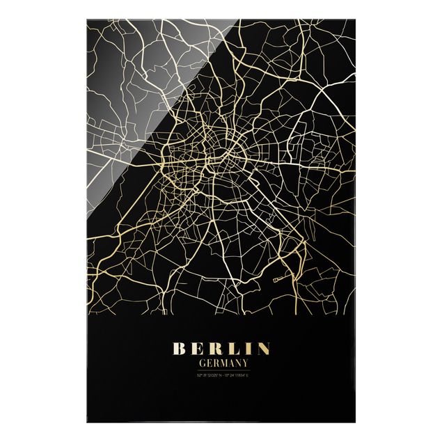 Glasbild Stadt Stadtplan Berlin - Klassik Schwarz