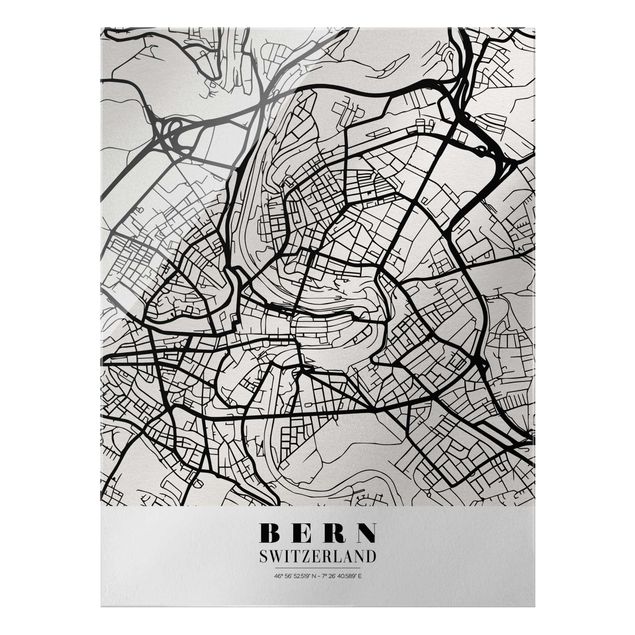 Wandbilder Schwarz-Weiß Stadtplan Bern - Klassik