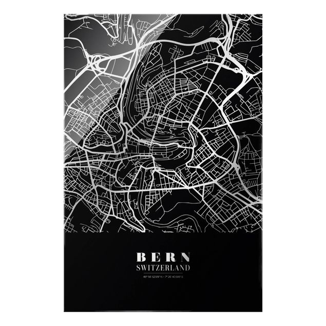 Wandbilder Schwarz-Weiß Stadtplan Bern - Klassik Schwarz