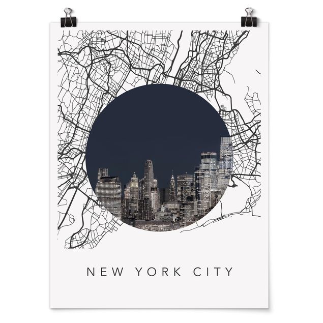 Poster schwarz-weiß Stadtplan Collage New York City