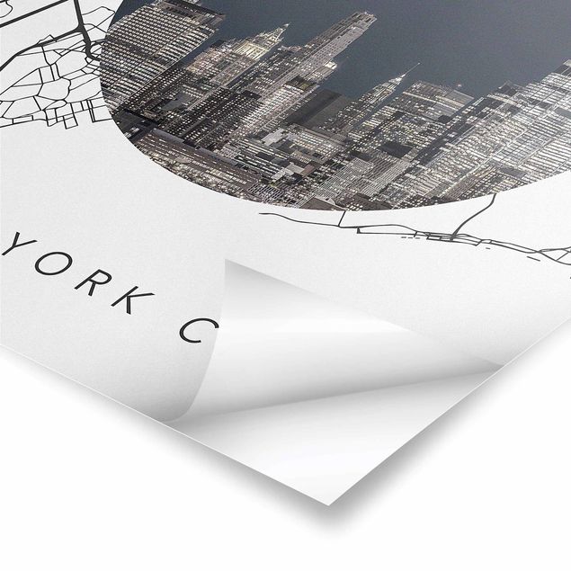 Wandbilder Schwarz-Weiß Stadtplan Collage New York City
