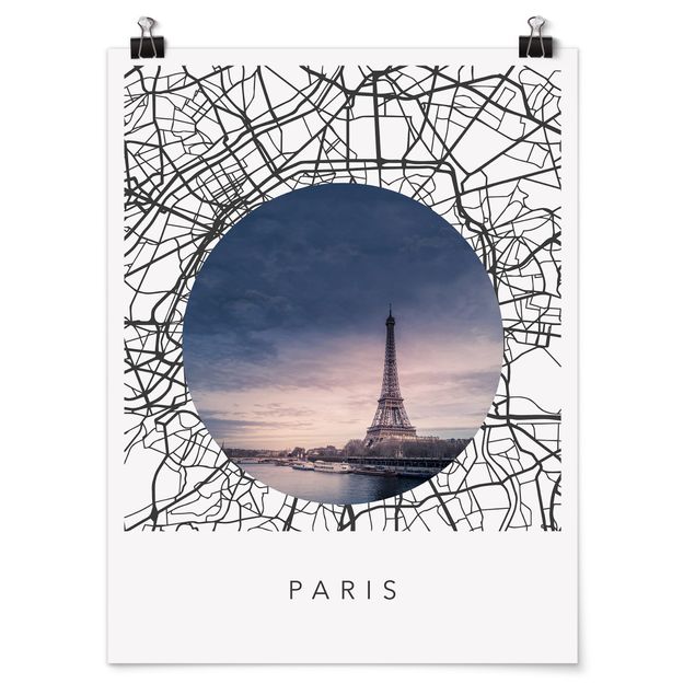 Poster schwarz-weiß Stadtplan Collage Paris