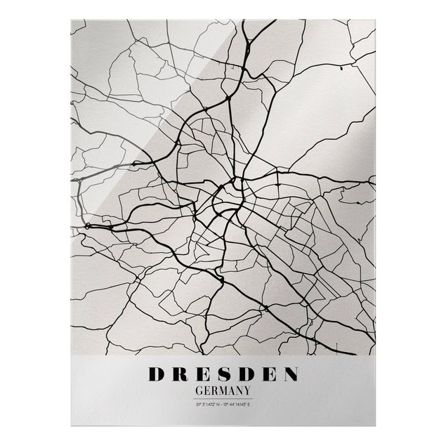 Wandbilder Schwarz-Weiß Stadtplan Dresden - Klassik