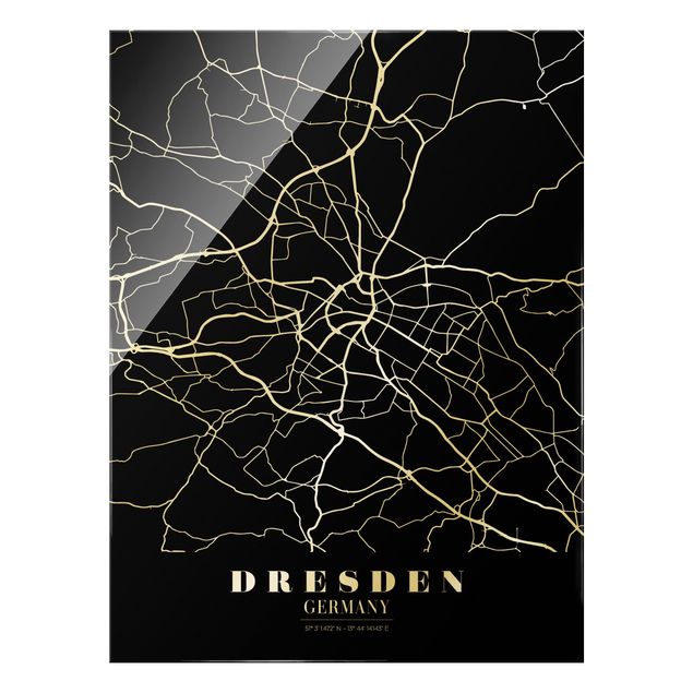 Wandbilder Schwarz-Weiß Stadtplan Dresden - Klassik Schwarz