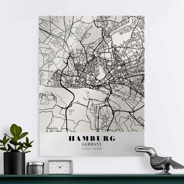 Glasbilder Hamburg Stadtplan Hamburg - Klassik